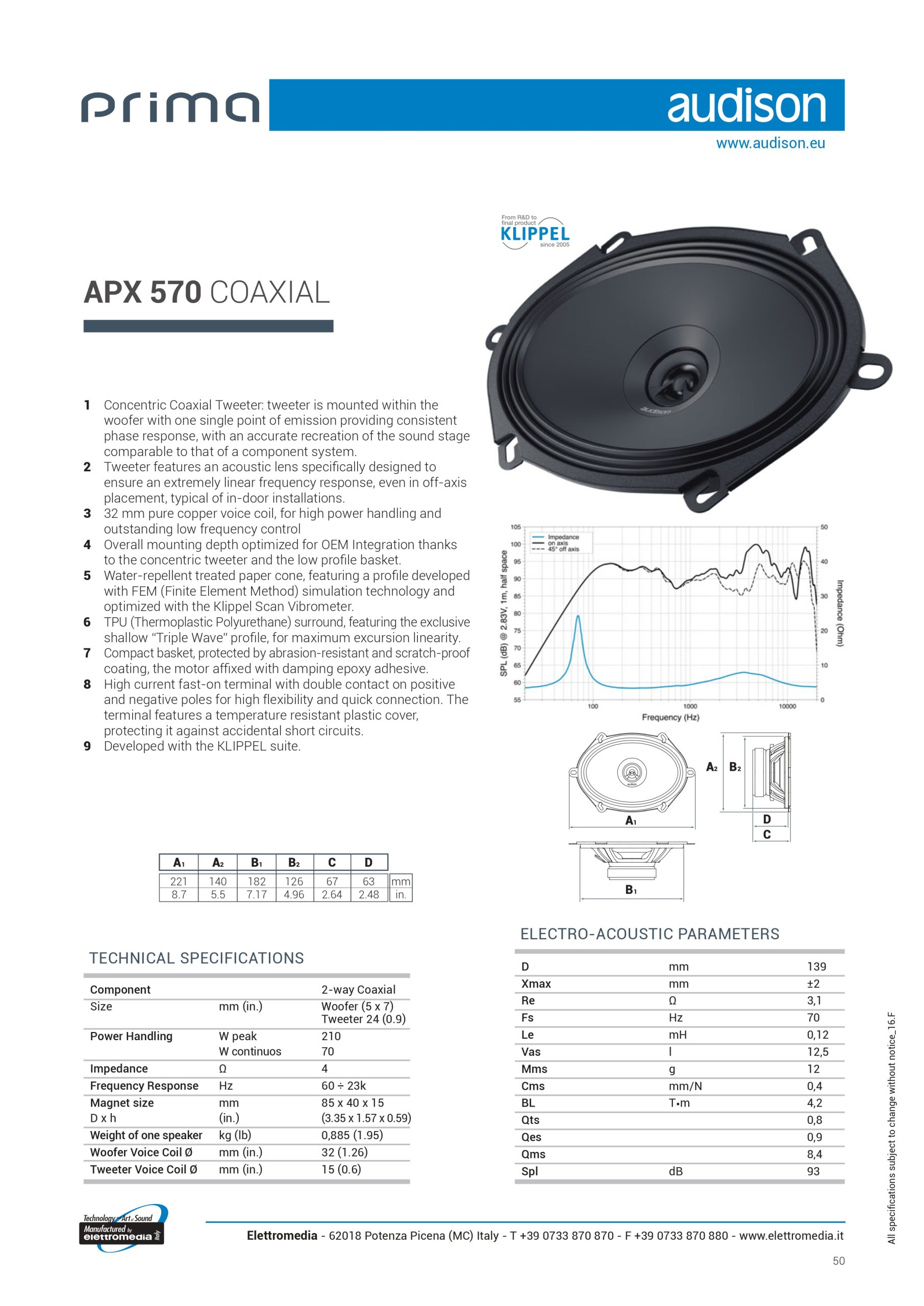 باند بیضی Audison APX 570 آدیسون 1 AUDISON Prima APX570 Tech Sheet page 0001 scaled
