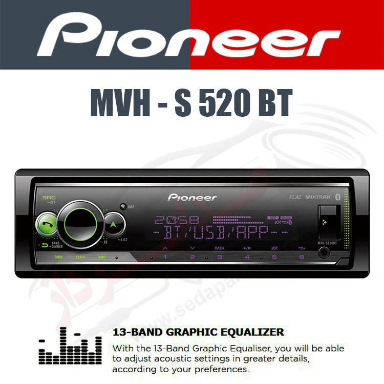 صداپرداز | متخصص فروش و نصب سیستم صوتی 26 رادیو پخش پایونیر Pioneer MVH-S520BT