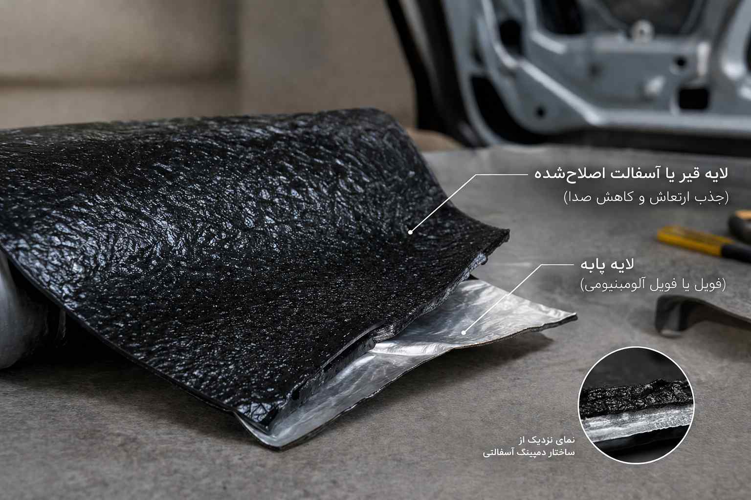 بهترین جنس دمپینگ خودرو؛ مقایسه ۴ نوع بوتیل، آسفالت، فوم و فویل 3 دمپینگ آسفالتی